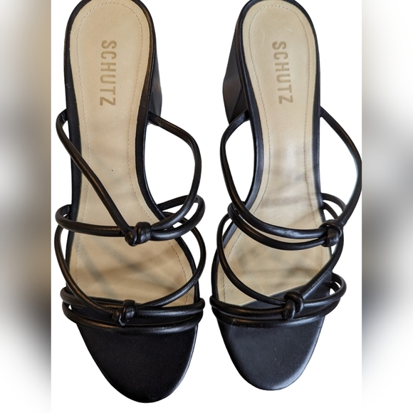 SCHUTZ Princey Strappy Sandal, Black Knotted,  Block Heel Slide, Size 10.5 - Picture 3 of 10